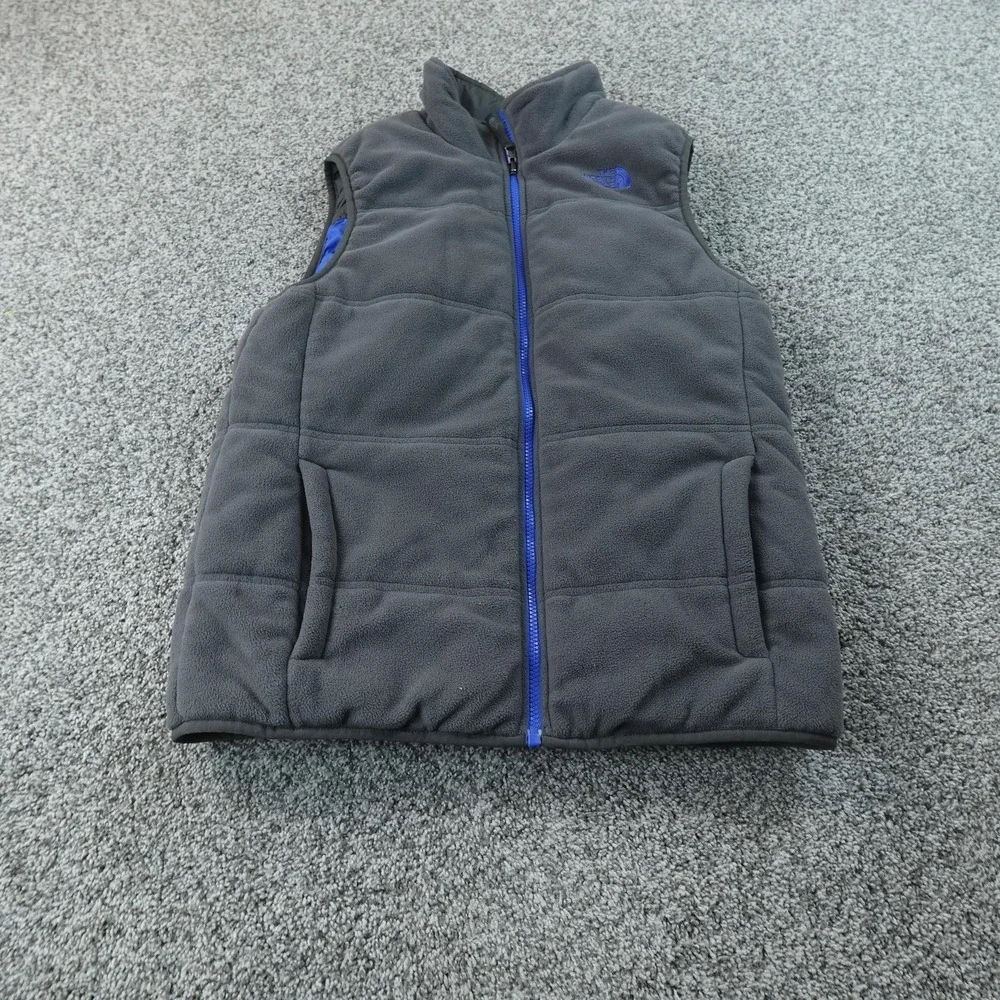 North Face Vest Mens S Gray Fleece Full Zip Quilted Insulated Outdoor Hiking Top